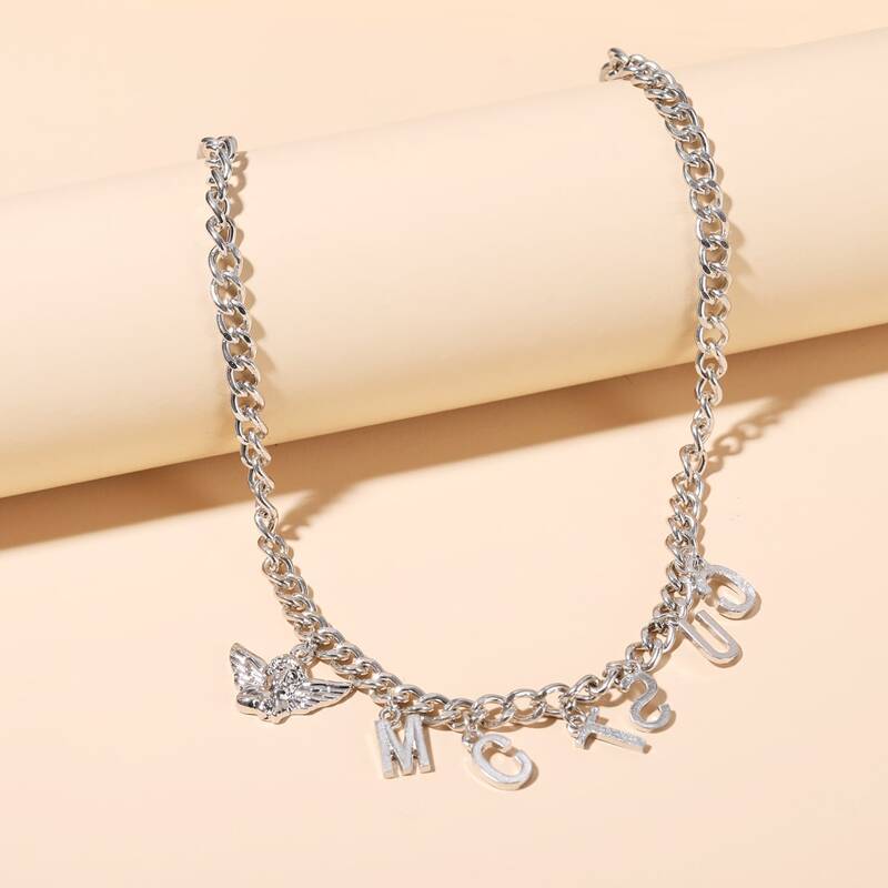 

Letter Charm Chain Necklace, Silver