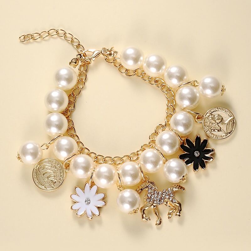 

Coin & Floral Charm Layered Bracelet, White