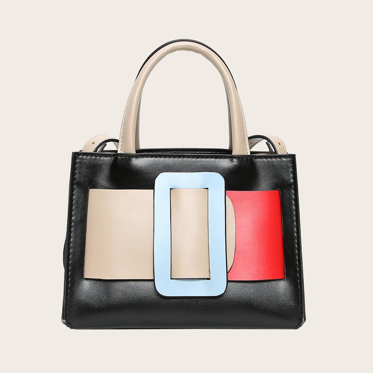 

Colorblock Buckle Decor Satchel Bag, Multicolor