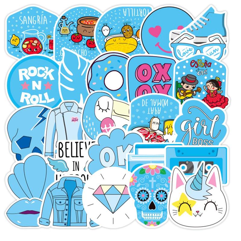 

73pcs Mixed Pattern Sticker, Blue