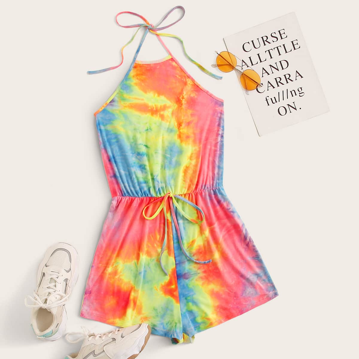 

Tie Dye Halter Romper, Multicolor