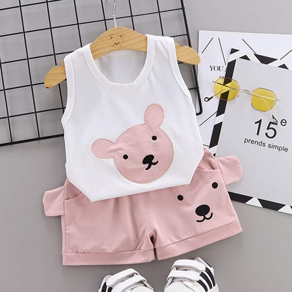 

Toddler Boys Cartoon Graphic Tank & 3D Ears Shorts, Multicolor