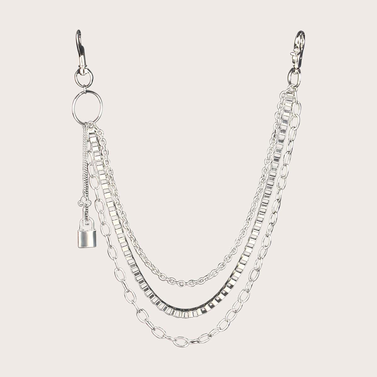 

Key Charm Metal Layered Pant Chain, Silver