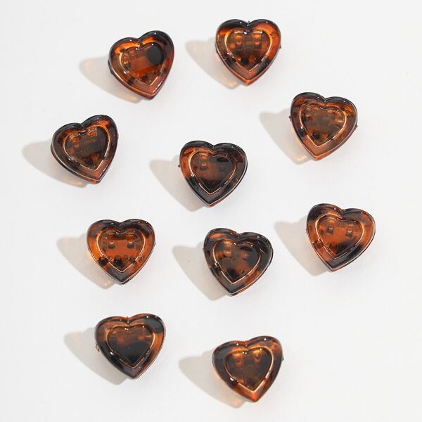 

10pcs Tortoiseshell Pattern Heart Shaped Hair Claw, Multicolor