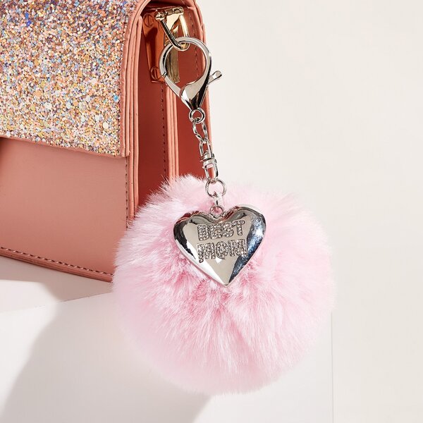 

Pom-pom Decor Heart Shaped Bag Charm, Pink