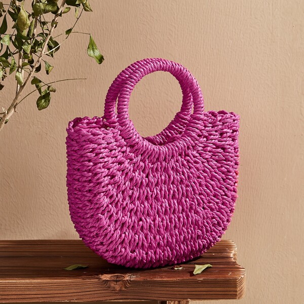 

Woven Satchel Bag, Pink neon