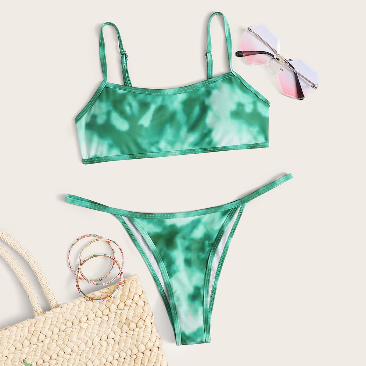 

Tie Dye Tanga Bikini Swimsuit, Green