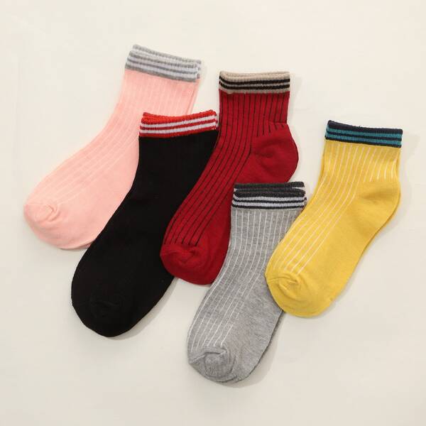 

5pairs Striped Pattern Ankle Socks, Multicolor