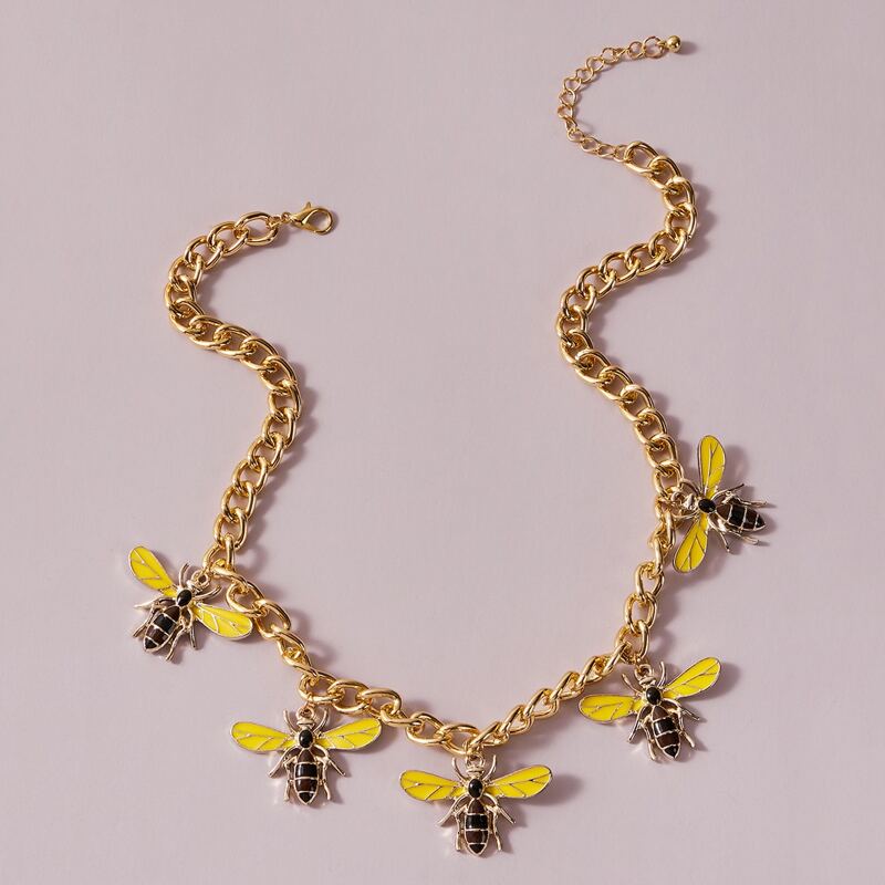

1pc Bee Tassel Charm Necklace, Gold