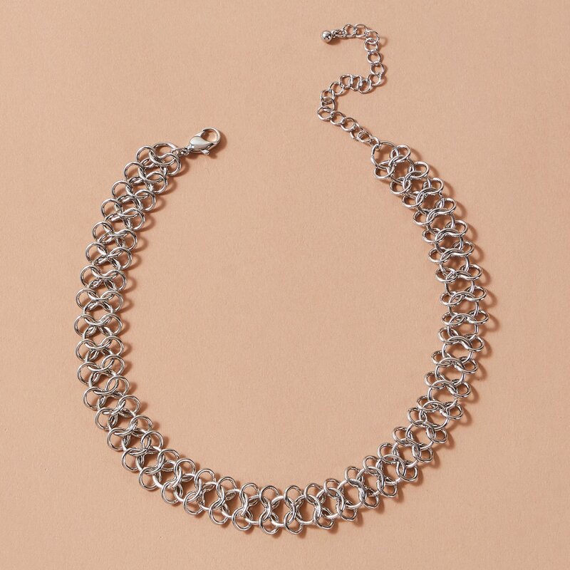 

1pc Metallic Ring Design Choker, Silver