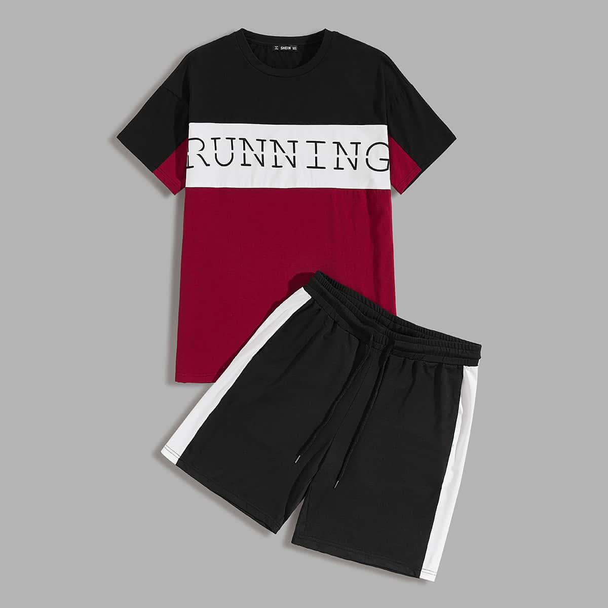

Guys Colorblock Letter Graphic Top & Contrast Sideseam Shorts Set, Multicolor