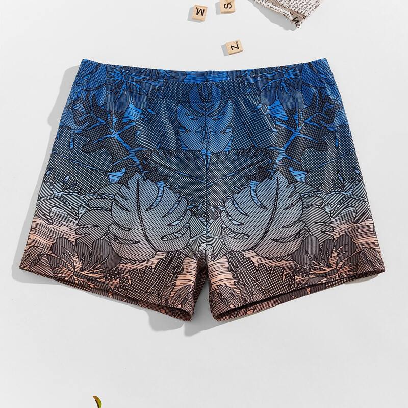 

Guys Tropical Print Ombre Swim Trunks, Multicolor