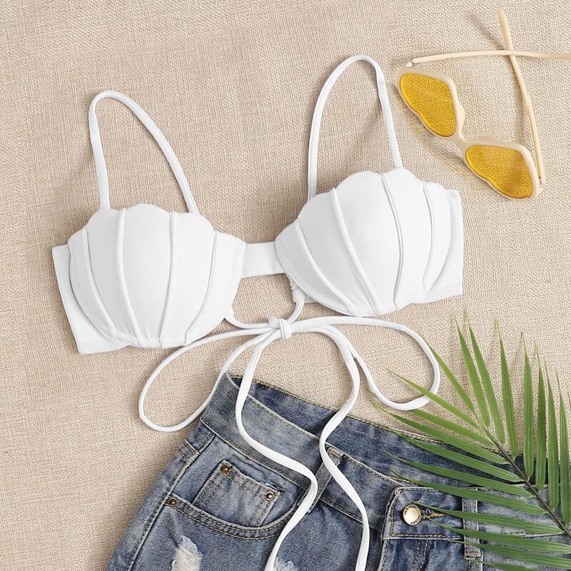 

Scallop Trim Underwire Bikini Top, White