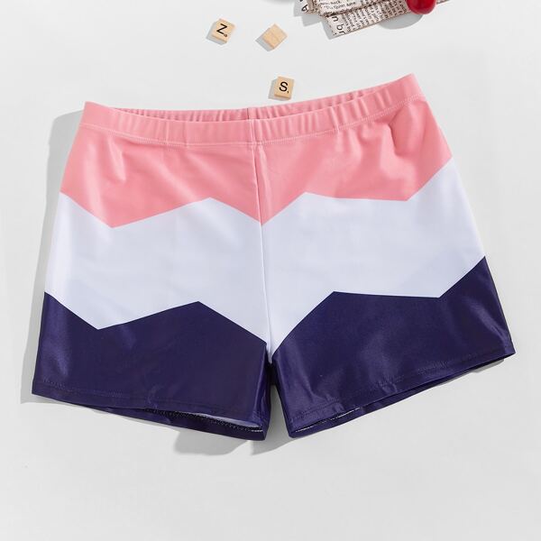

Men Chevron Print Colorblock Swim Trunks, Multicolor