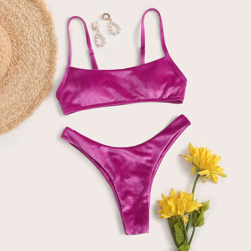

Velvet High Cut Bikini Swimsuit, Red