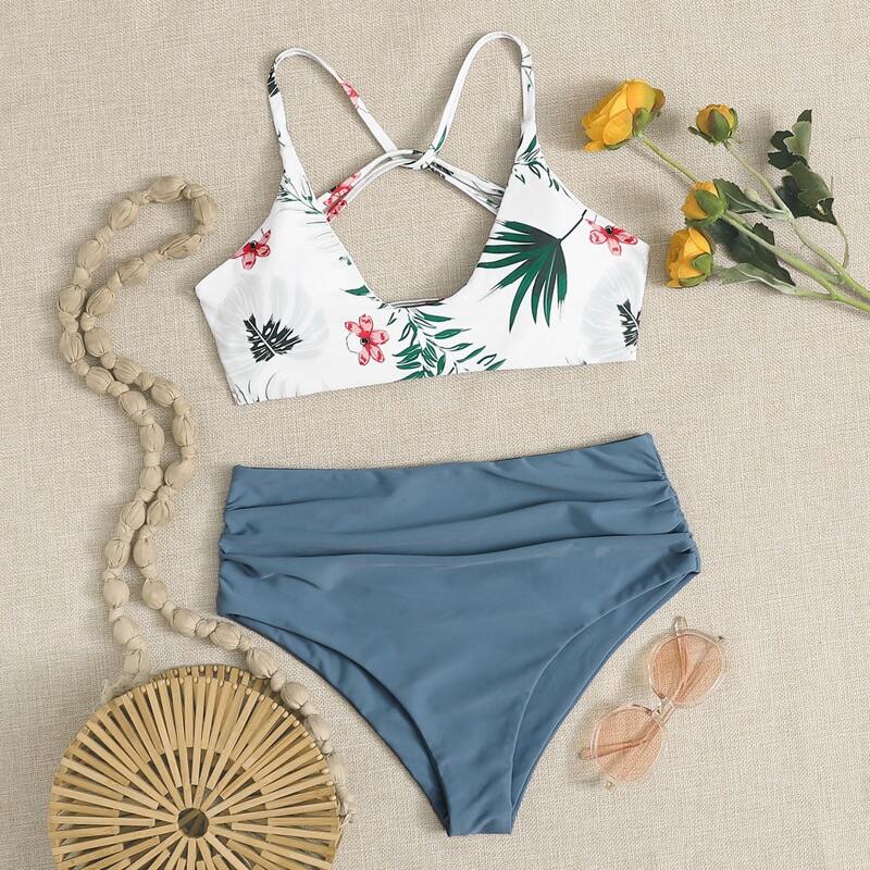

Tropical Ruched Bikini Swimsuit, Multicolor