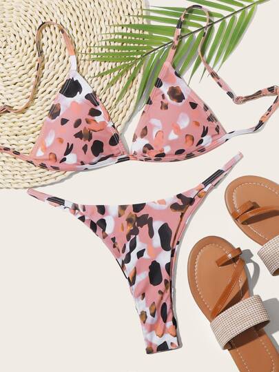 Leopard Triangle Tanga Bikini Swimsuit