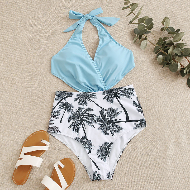 

Tropical Cut-out Halter One Piece Swimsuit, Multicolor