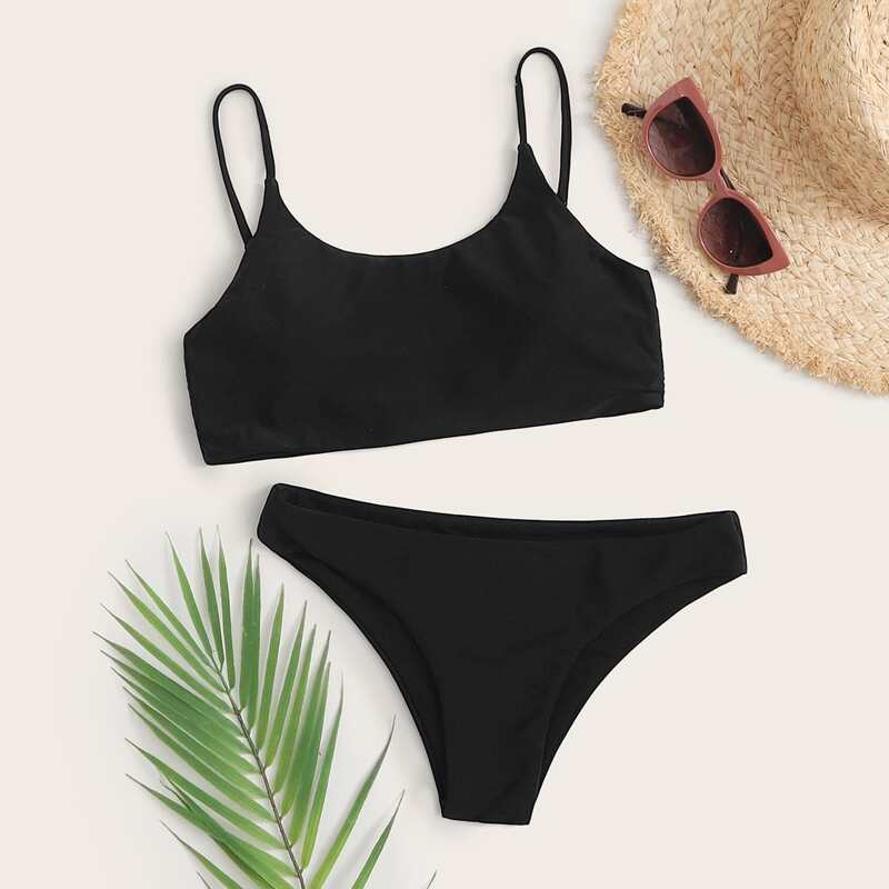 

Plain Cheeky Bikini Swimsuit, Black