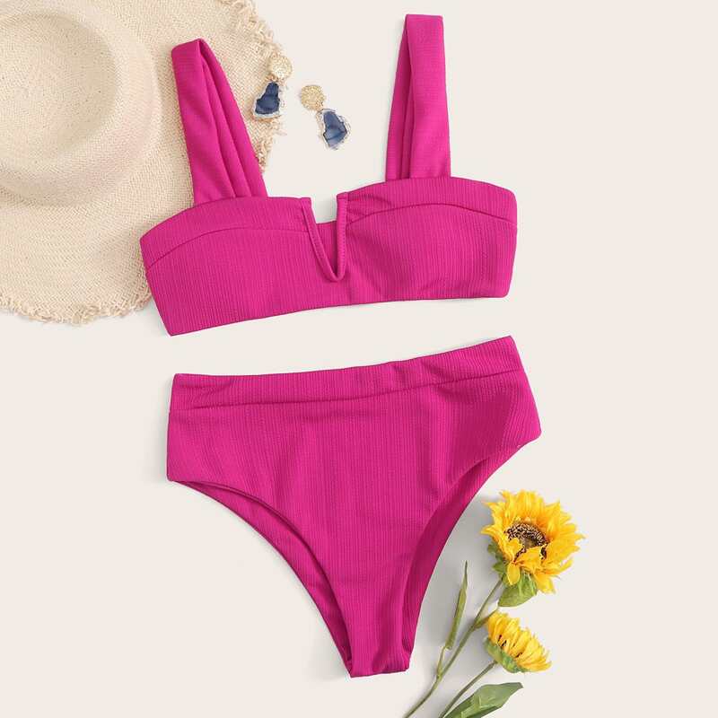 

V Wired High Waisted Bikini Swimsuit, Pink
