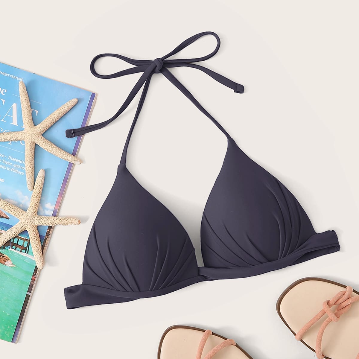 

Halter Triangle Bikini Top, Navy blue