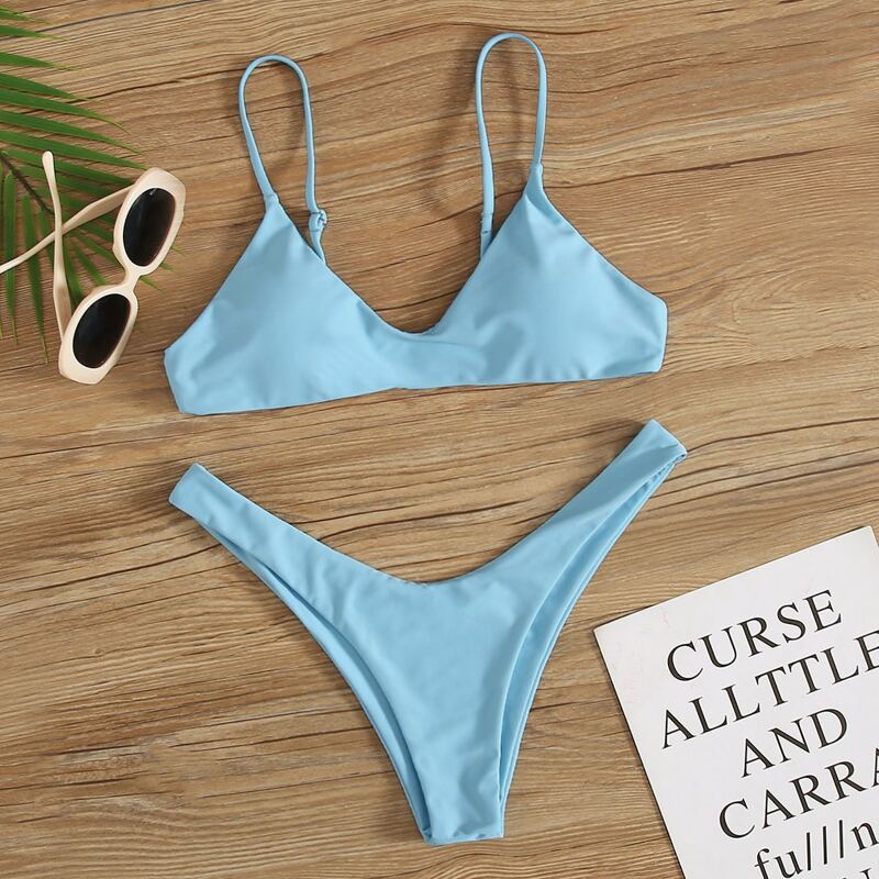 

Spaghetti Strap High Cut Bikini Swimsuit, Blue