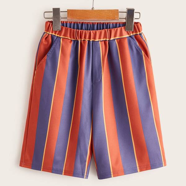 

Boys Slant Pocket Colorblock Striped Shorts, Multicolor