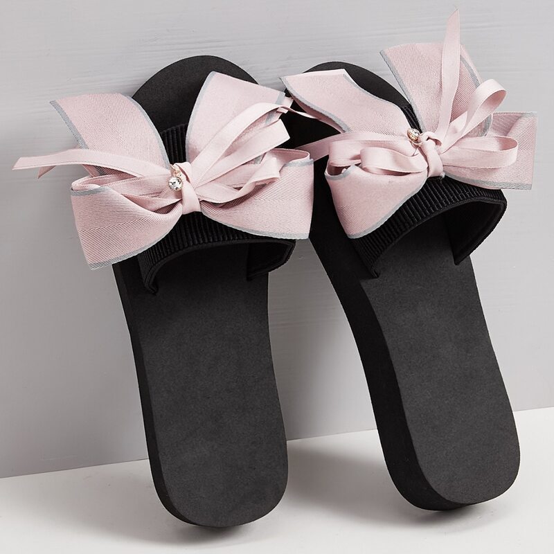 

Open Toe Bow Decor Sliders, Pink