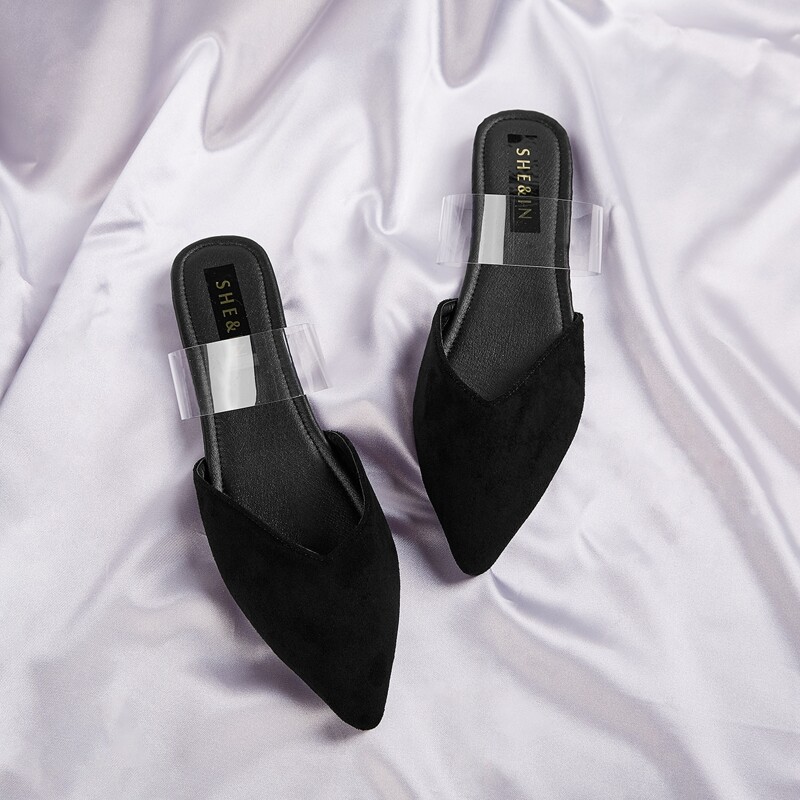 

Point Toe Flat Mules, Black