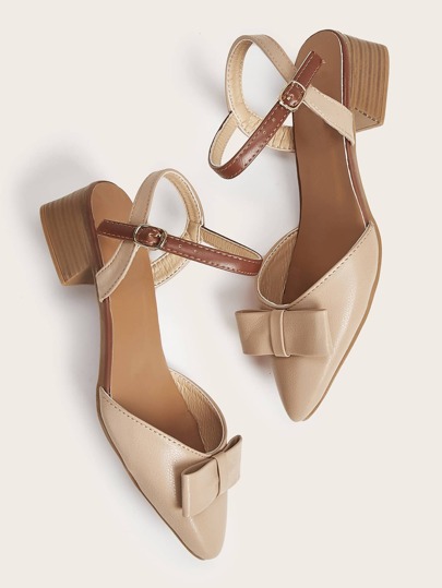 Bow Decor Ankle Strap Chunky Heels