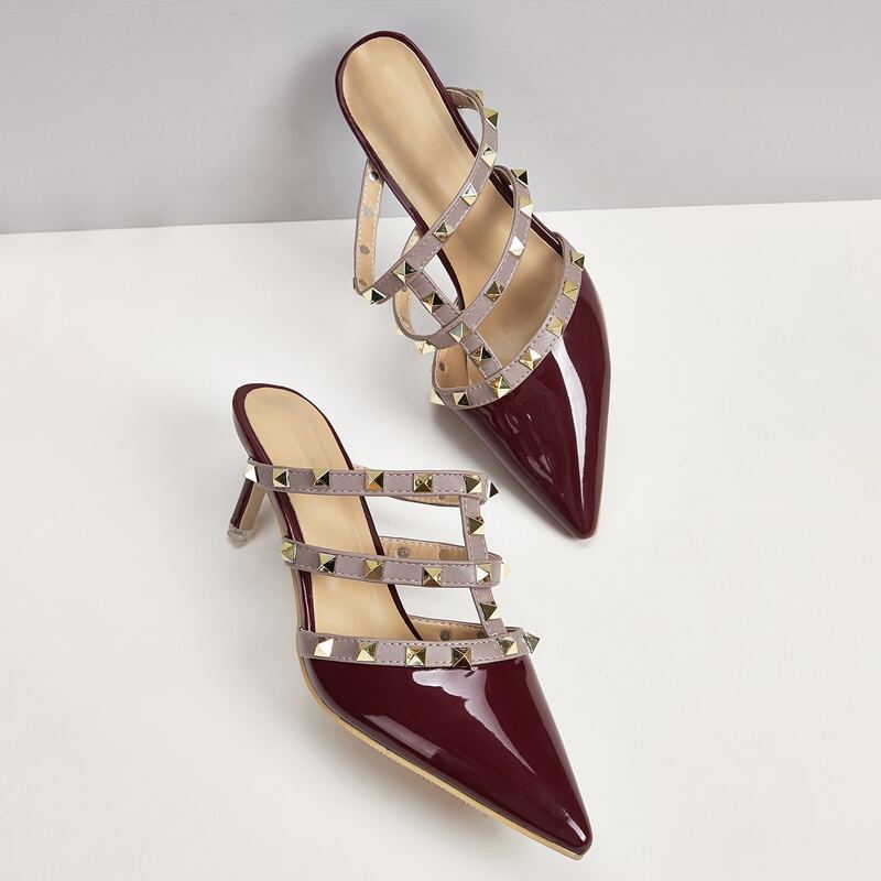 

Bow Decor Block Heeled Mules, Burgundy