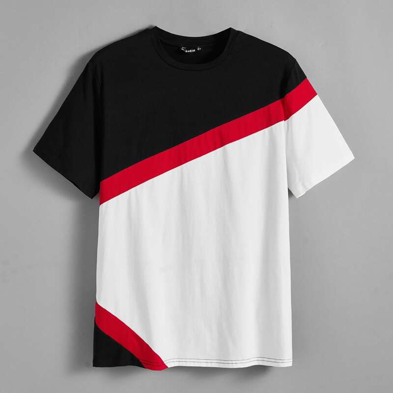 

Guys Color Block Short Sleeve Tee, Black and white
