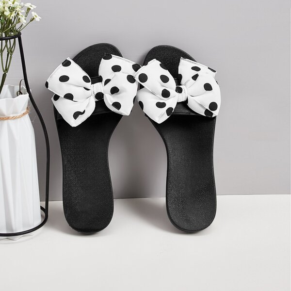 

Polka Dot Bow Decor Sliders, White black and white