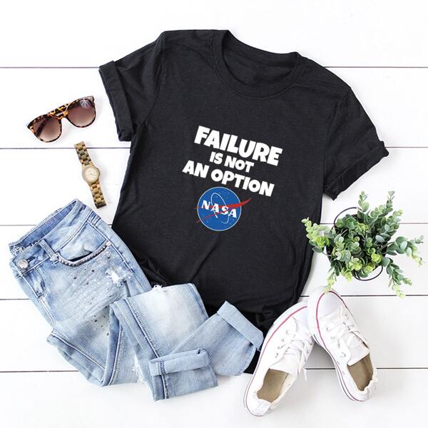 

Slogan Graphic Round Neck Tee, Black