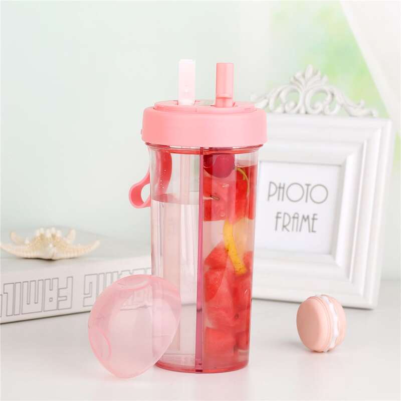 

Separated Double Straw Bottle, Pink