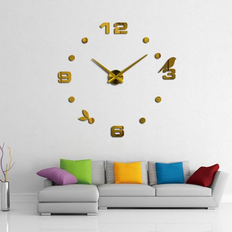 

1pc Bird Decor Mirror Surface Wall Clock, Multicolor