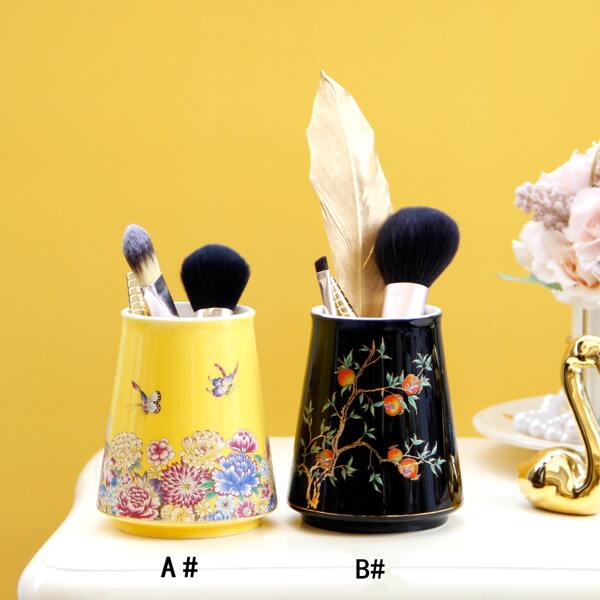 

1pc Ceramic Cosmetic Storage Bucket, Multicolor