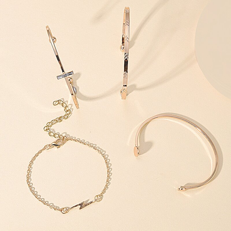 

4pcs Simple Geometric Bracelet, Gold