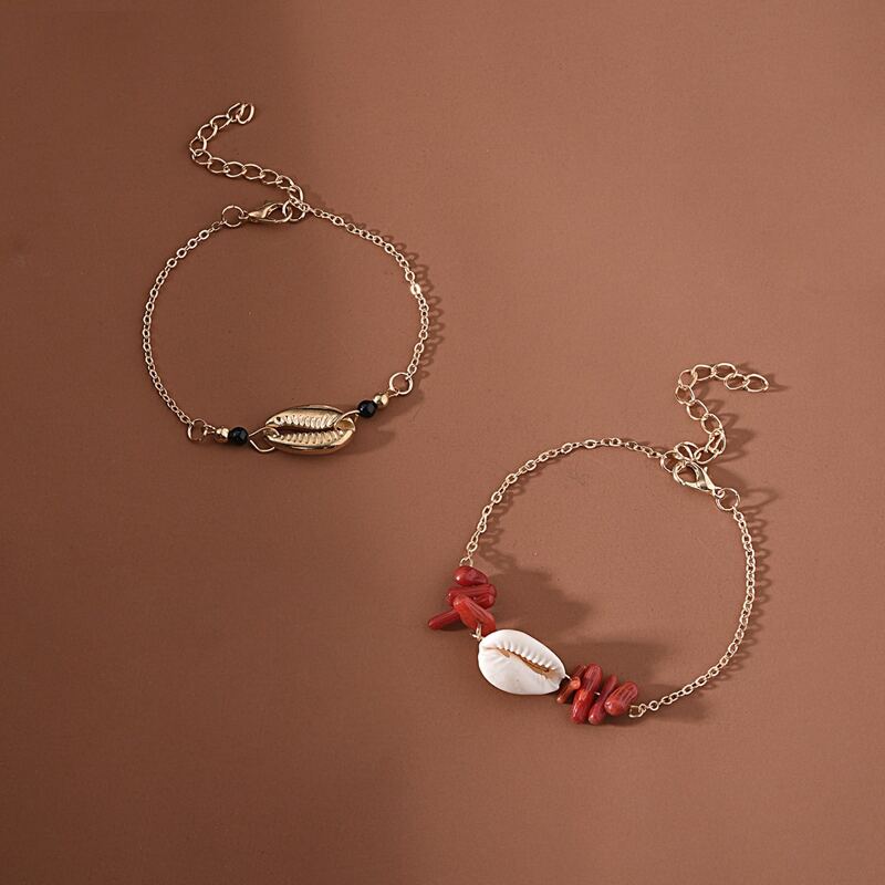 

2pcs Shell Link Chain Bracelet, Multicolor