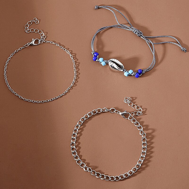 

3pcs Beaded Chain Bracelet, Silver