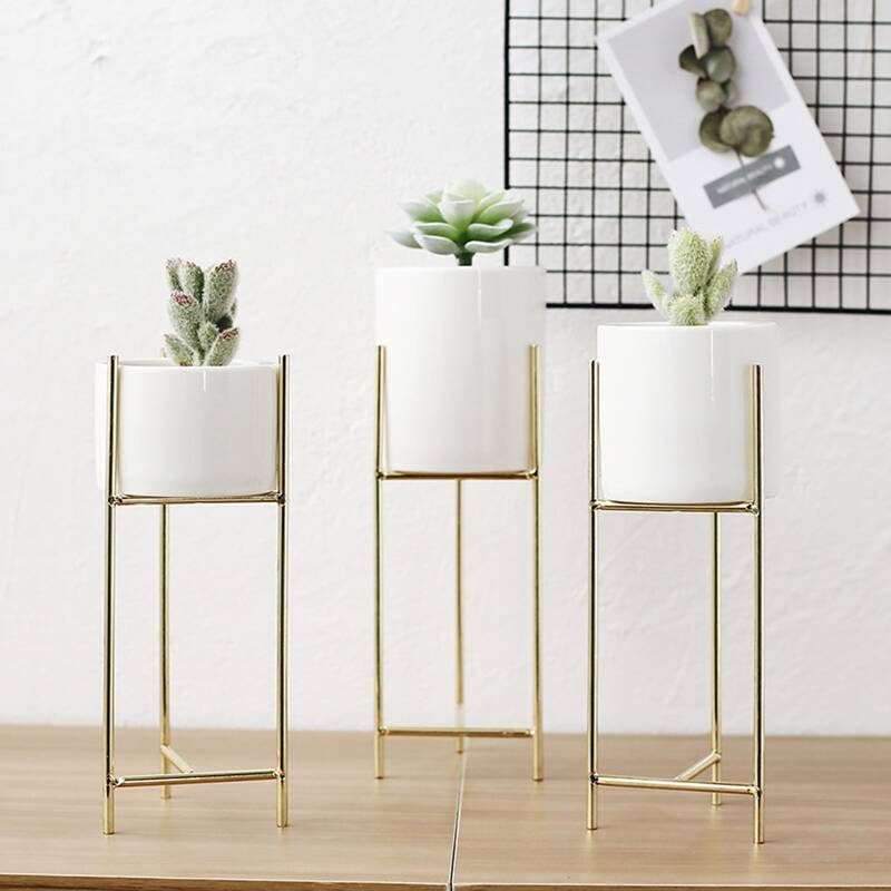 

1pc Ceramic Vase With Iron Rack, White