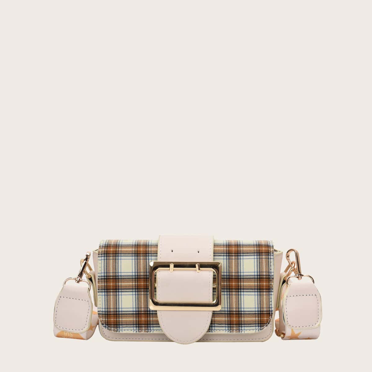 

Tartan Buckle Decor Crossbody Bag, Multicolor