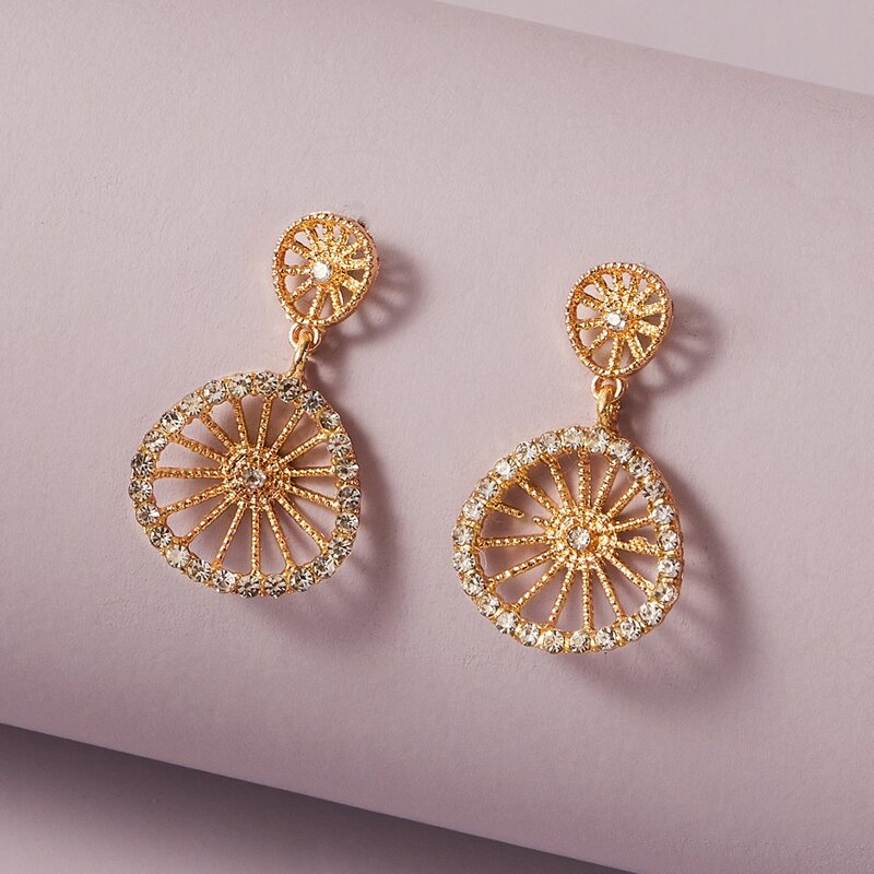 

1pair Rhinestone Pave Drop Earrings, Gold