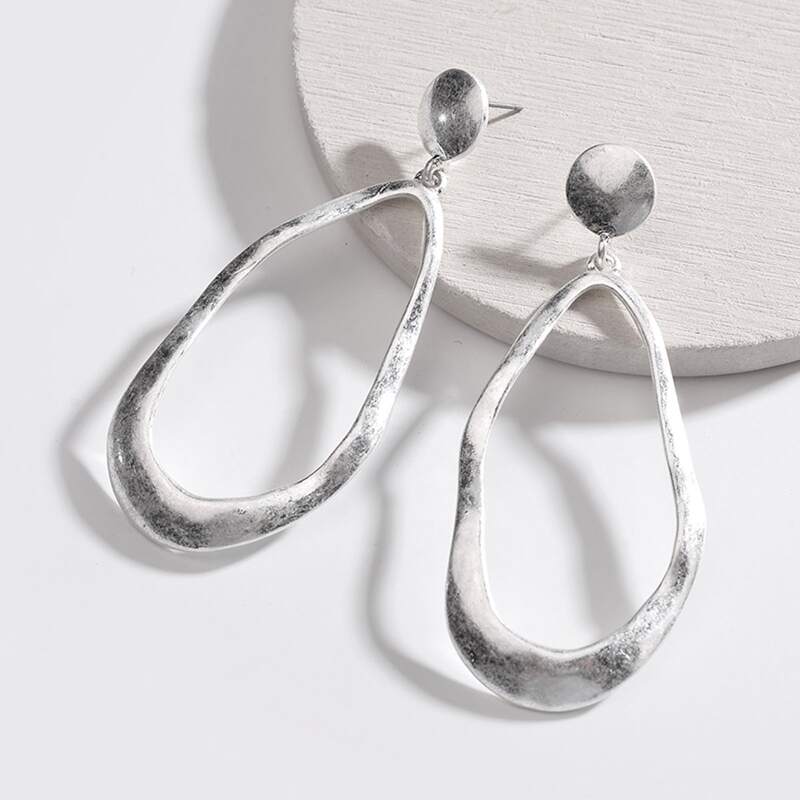 

Metal Water Drop Earrings, Silver