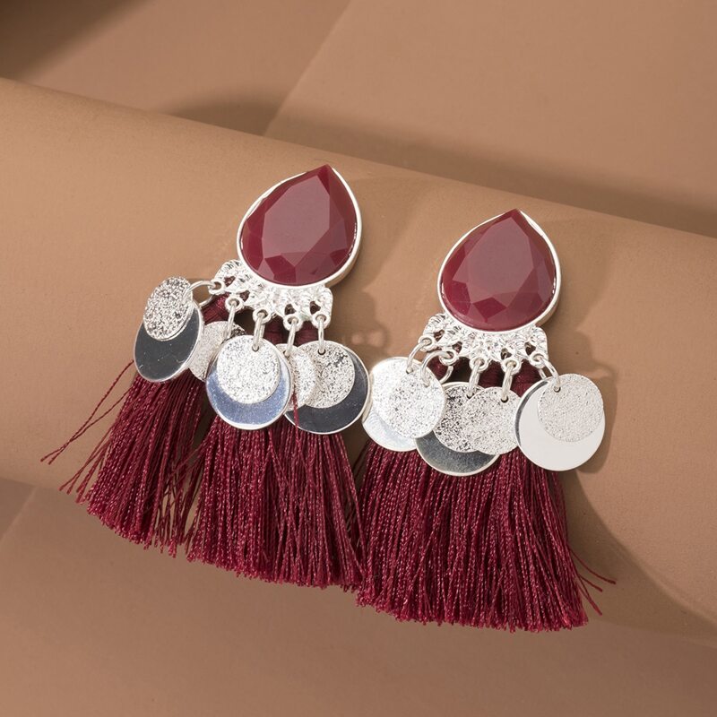 

Tassel Drop Earrings, Red