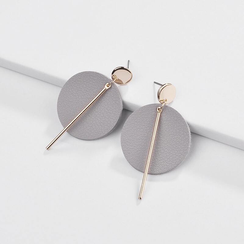 

Round PU Drop Earrings, Grey