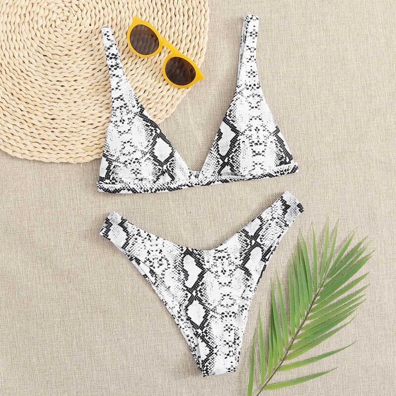 

Snakeskin Triangle High Cut Bikini Swimsuit, Multicolor