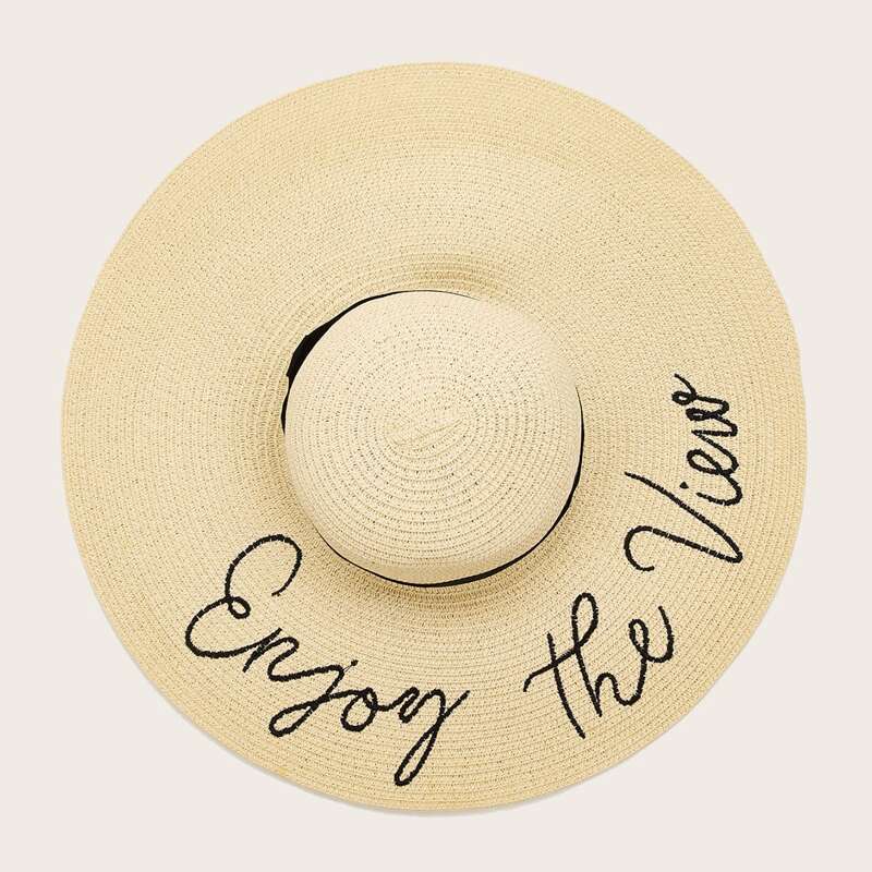 

Letter Graphic Straw Hat, Beige