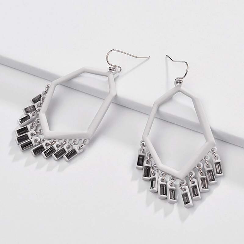 

Geometric Tassel Drop Earrings, Grey