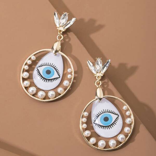 

Evil Eye Pattern Round Drop Earrings, Multicolor